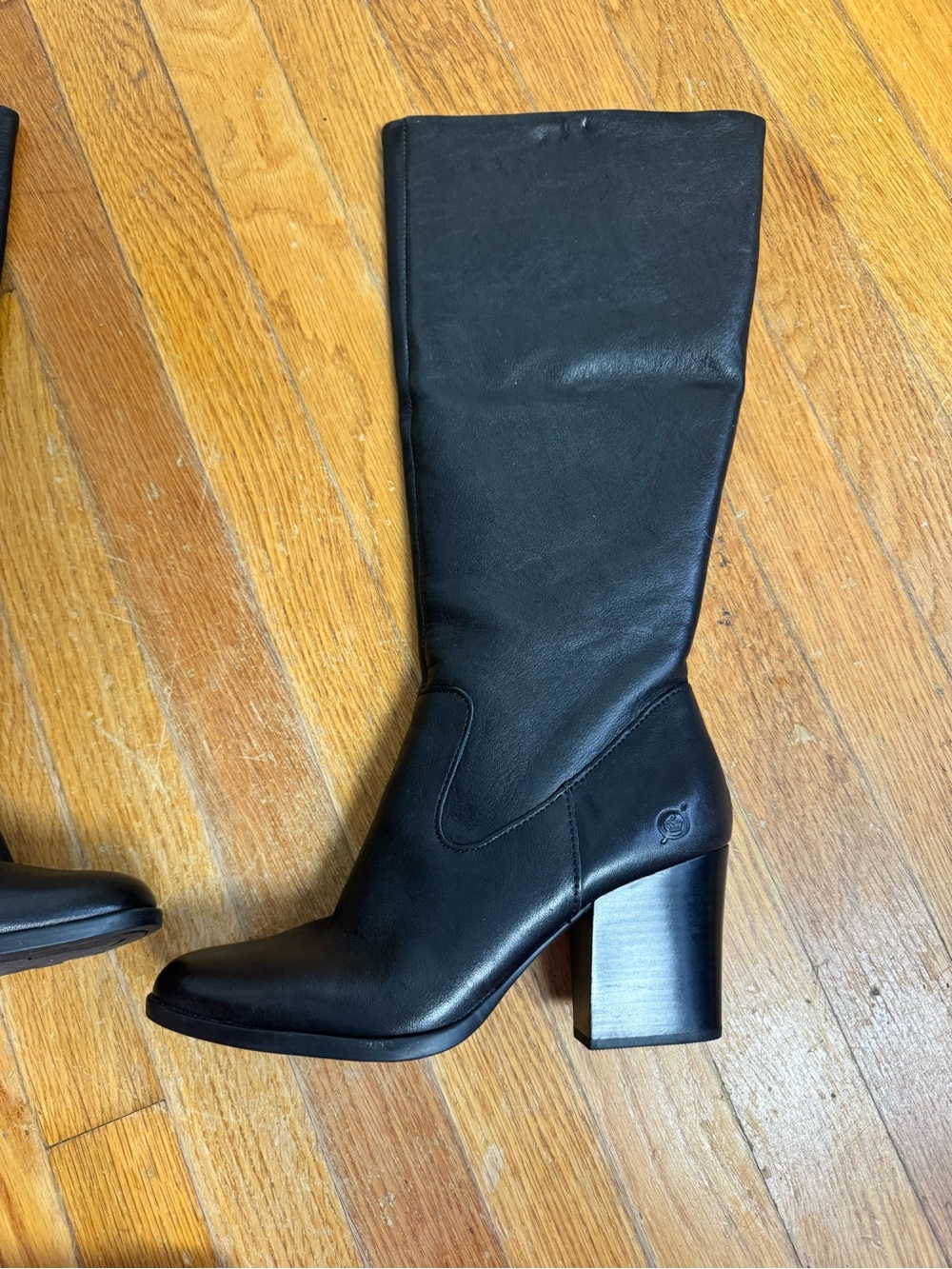 Born Black Leather Mid-Calf Block Heel Boots - Picture 10 of 11
